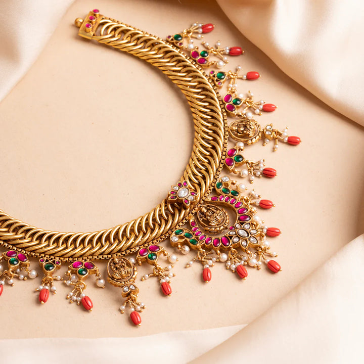 Pure 92.5 Silver, Gold Plated DivyaSri Short Necklace