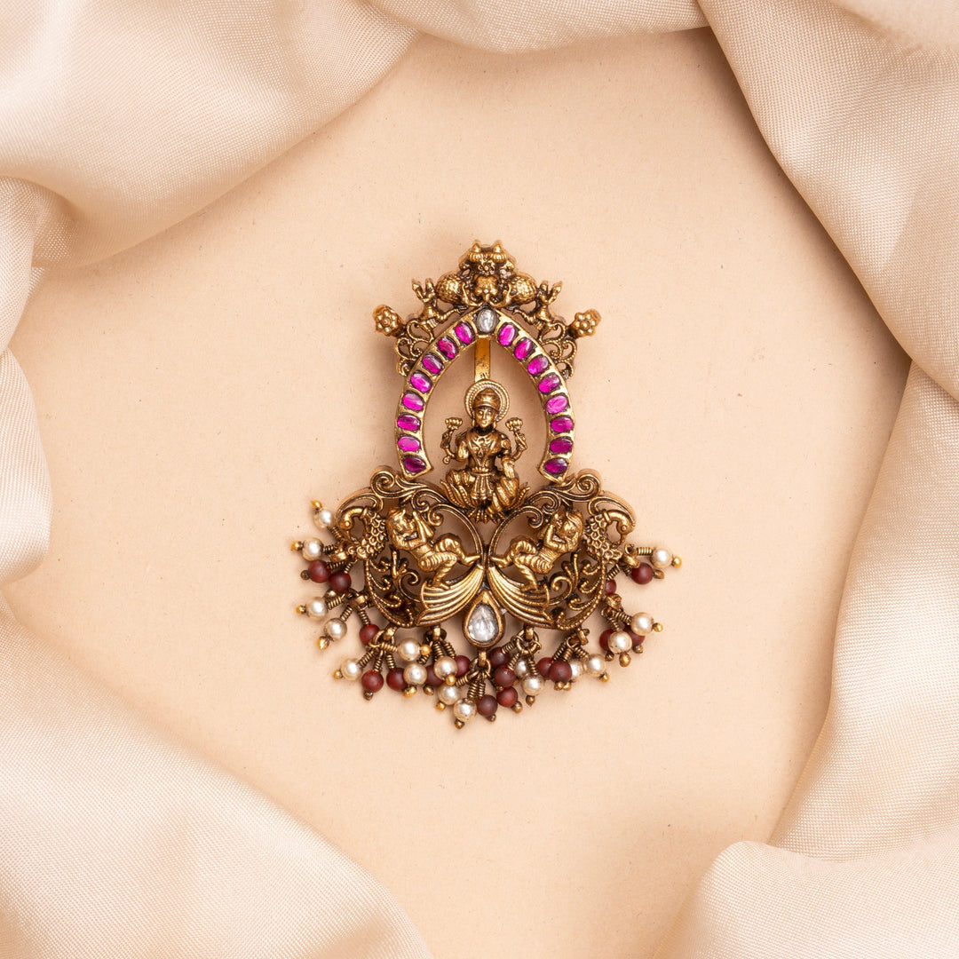 92.5 Silver, Gold Plated RupKamala Jadau Pendant | SHOBITAM