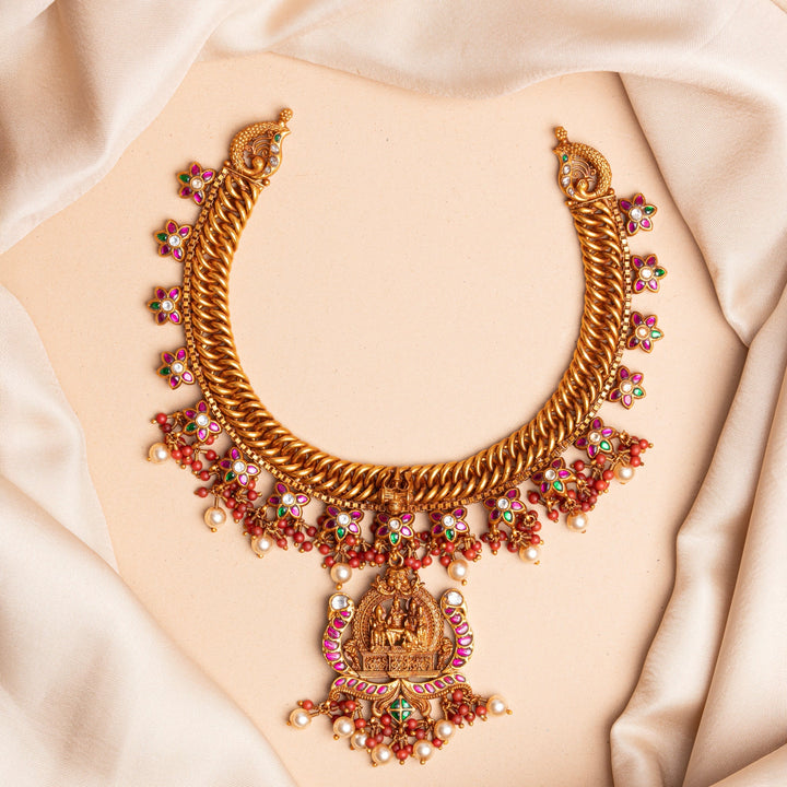 92.5 Silver, Gold Plated Swarna Mandira Short Necklace | SHOBITAM