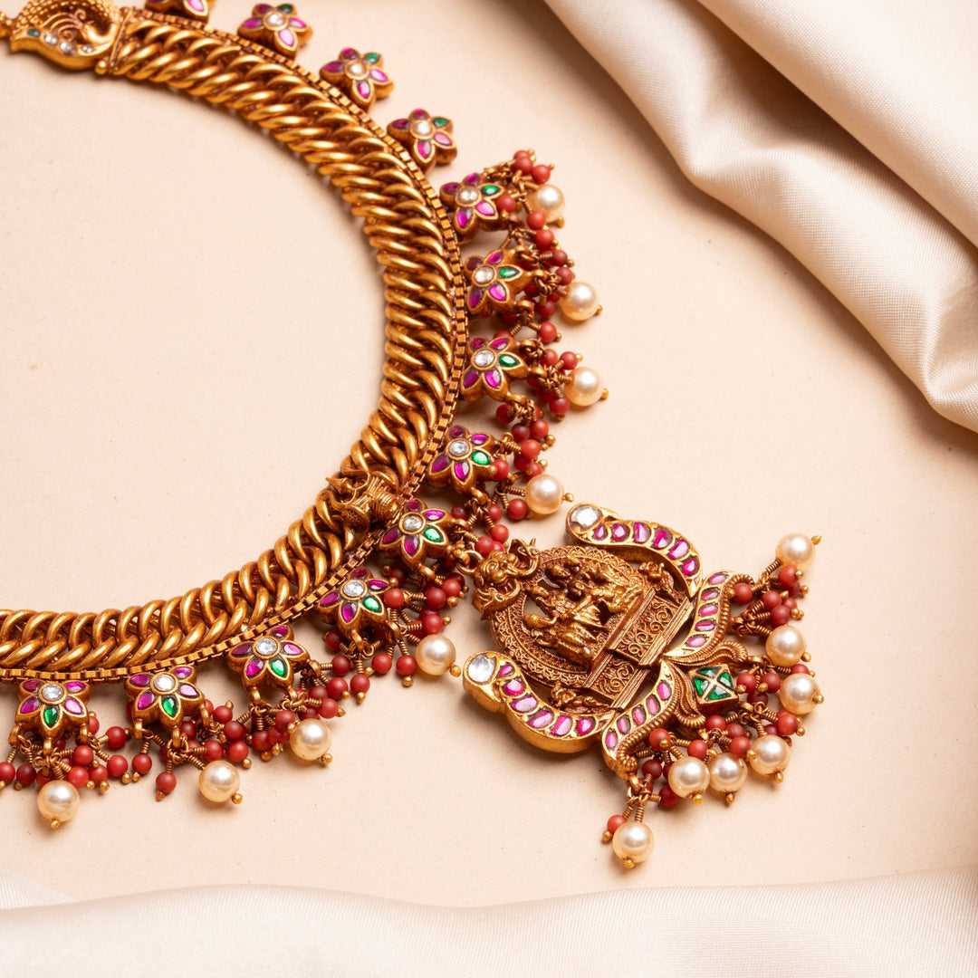 92.5 Silver, Gold Plated Swarna Mandira Short Necklace | SHOBITAM