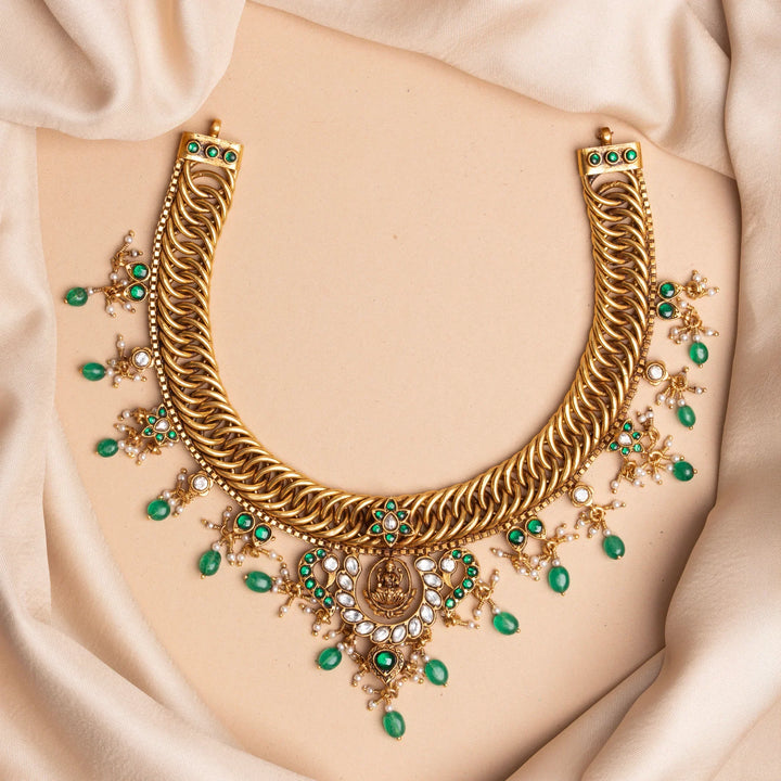 Pure 92.5 Silver, Gold Plated Braided design Lakshmi Short Necklace