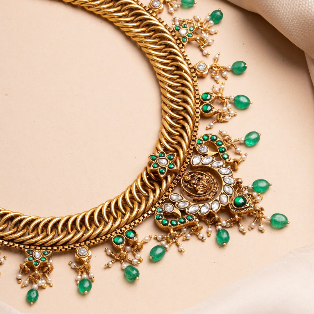 Pure 92.5 Silver, Gold Plated Braided design Lakshmi Short Necklace