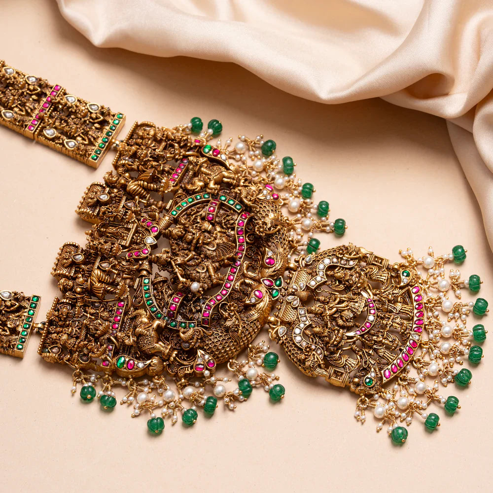 Pure 92.5 Silver, Gold Plated Krishna Raas Leela Haaram