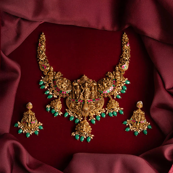 Pure 92.5 Silver, Gold Plated Ramayana Vamsha Necklace Set