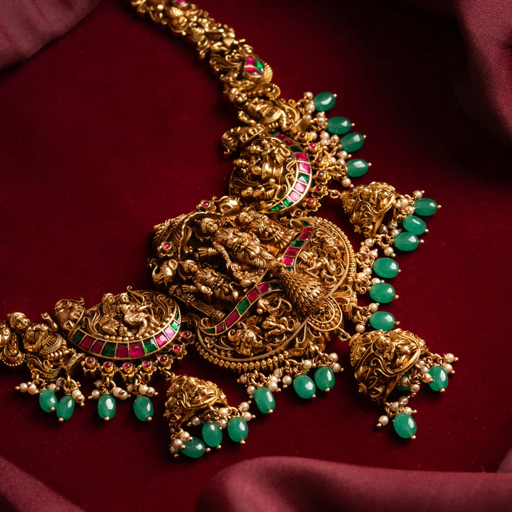 Pure 92.5 Silver, Gold Plated Ramayana Vamsha Necklace Set