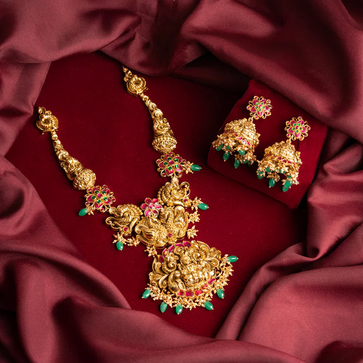 Pure 92.5 Silver, Gold Plated Kalasha Shakti Necklace Set