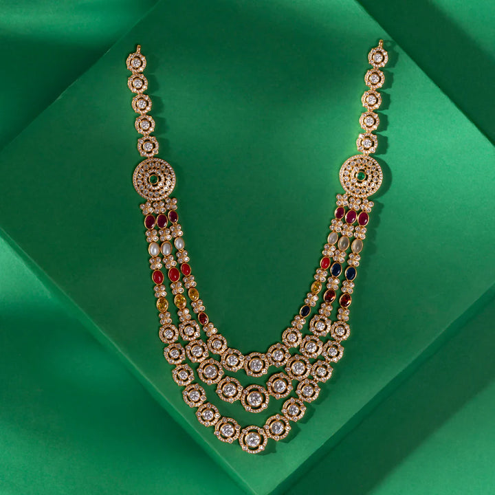 92.5 Silver, Gold Plated CZ Navatrio Necklace