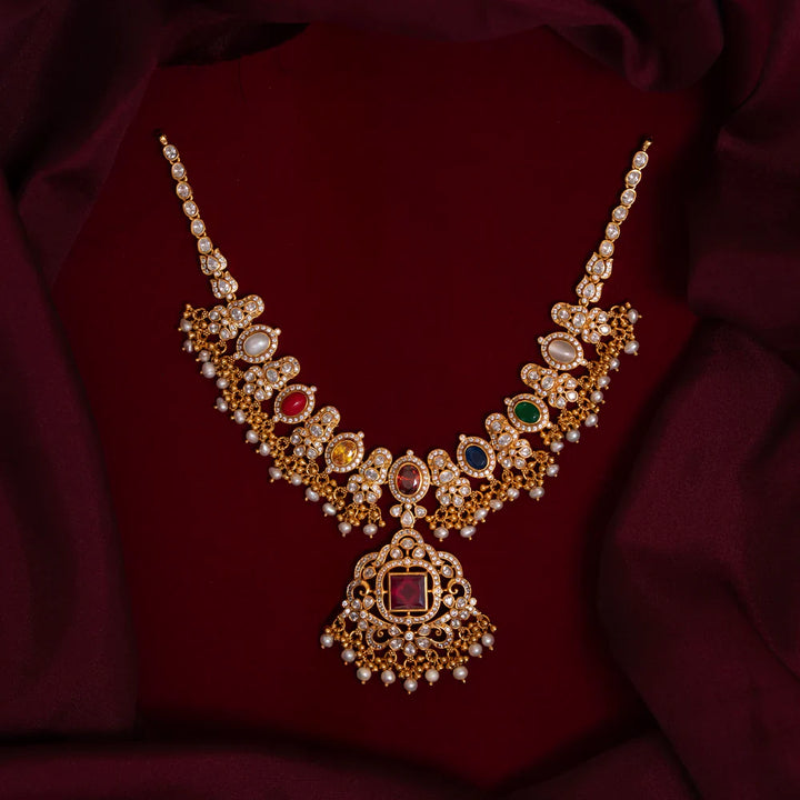 92.5 Silver, Gold Plated Nava Tara Addige Short Necklace