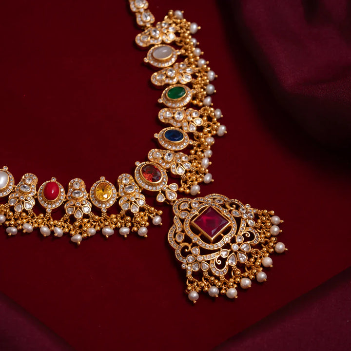 92.5 Silver, Gold Plated Nava Tara Addige Short Necklace