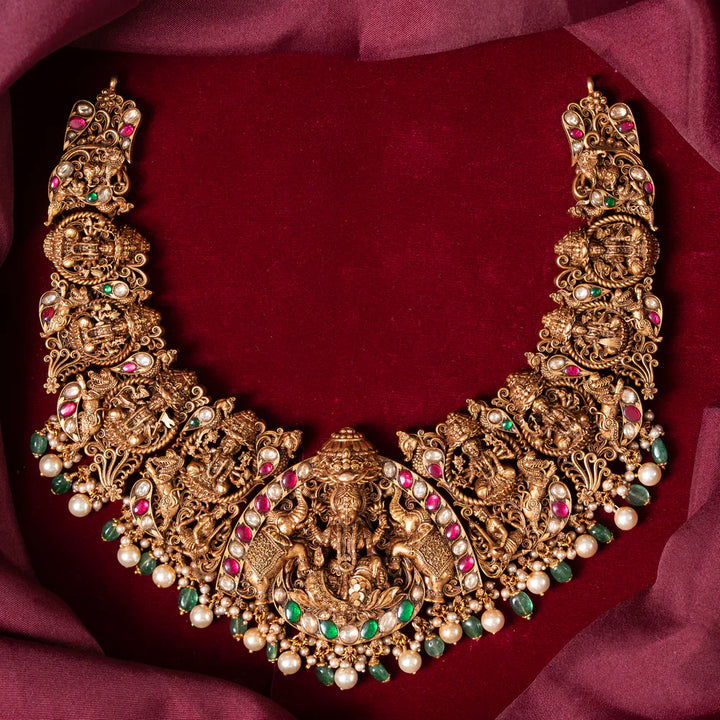Pure 92.5 Silver, Gold Plated Pancha Shakti Short Necklace
