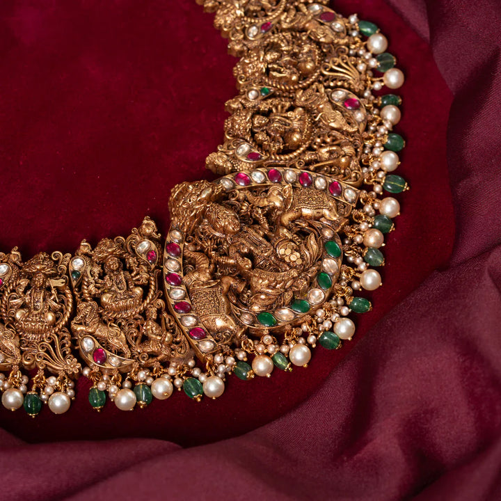 Pure 92.5 Silver, Gold Plated Pancha Shakti Short Necklace
