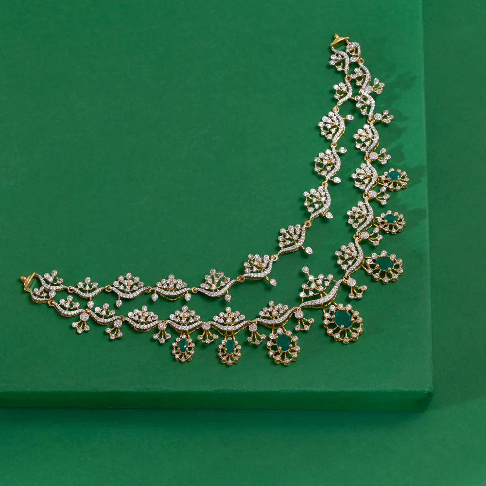 Stunning 92.5 Silver, Leafline Sparkle Necklace