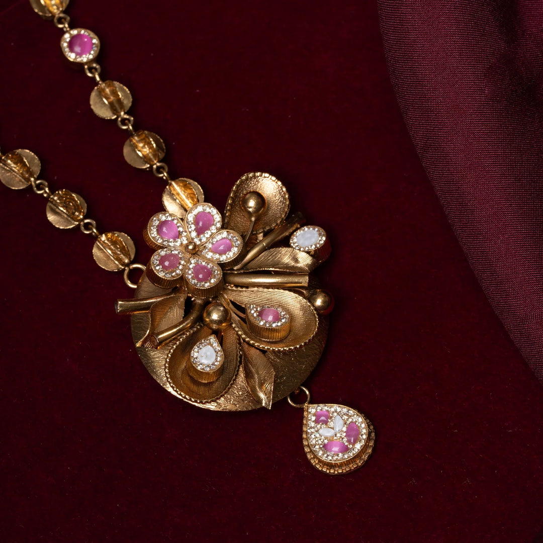 Pure 92.5 Silver, Gold Plated SwarnaPushp Necklace Set