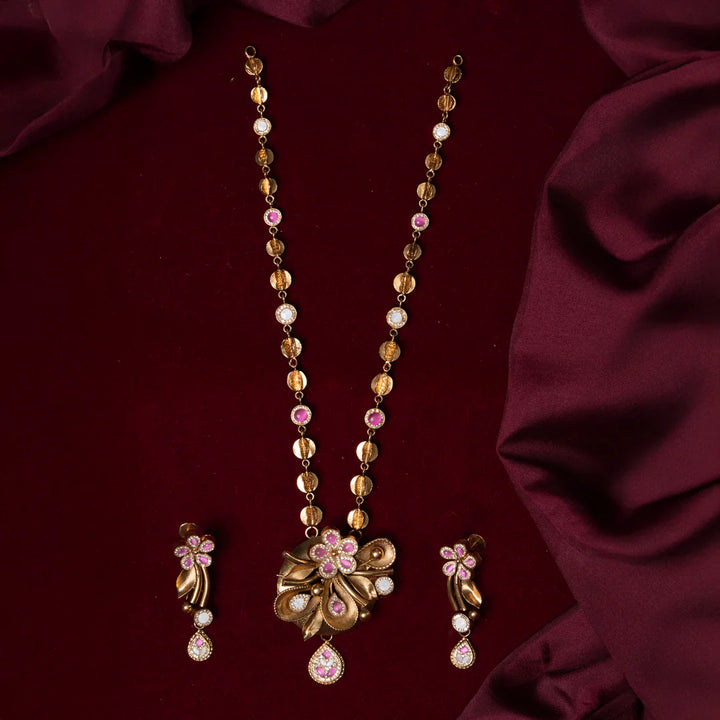 Pure 92.5 Silver, Gold Plated SwarnaPushp Necklace Set