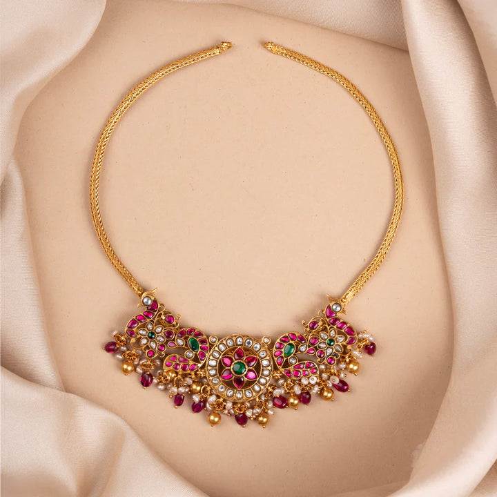 Pure 92.5 Silver, Gold Plated MayurKalika Short Necklace