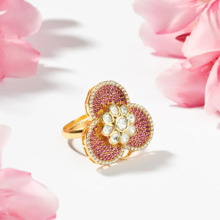 Pure 92.5 Silver, Gold Plated Blush Fleur Ring
