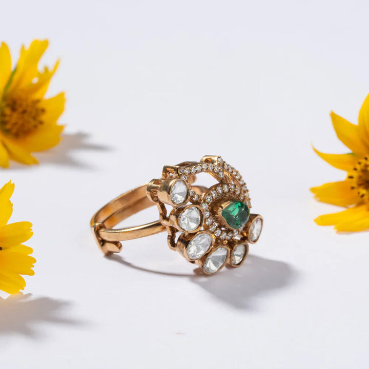 Pure 92.5 Silver, Gold Plated Mini Leaflight Ring