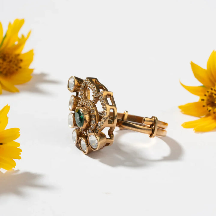 Pure 92.5 Silver, Gold Plated Mini Leaflight Ring