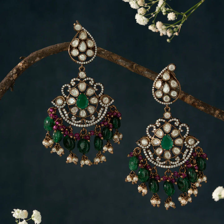 Pure 92.5 Silver, Gold Plated Mirnali Victorian Danglers