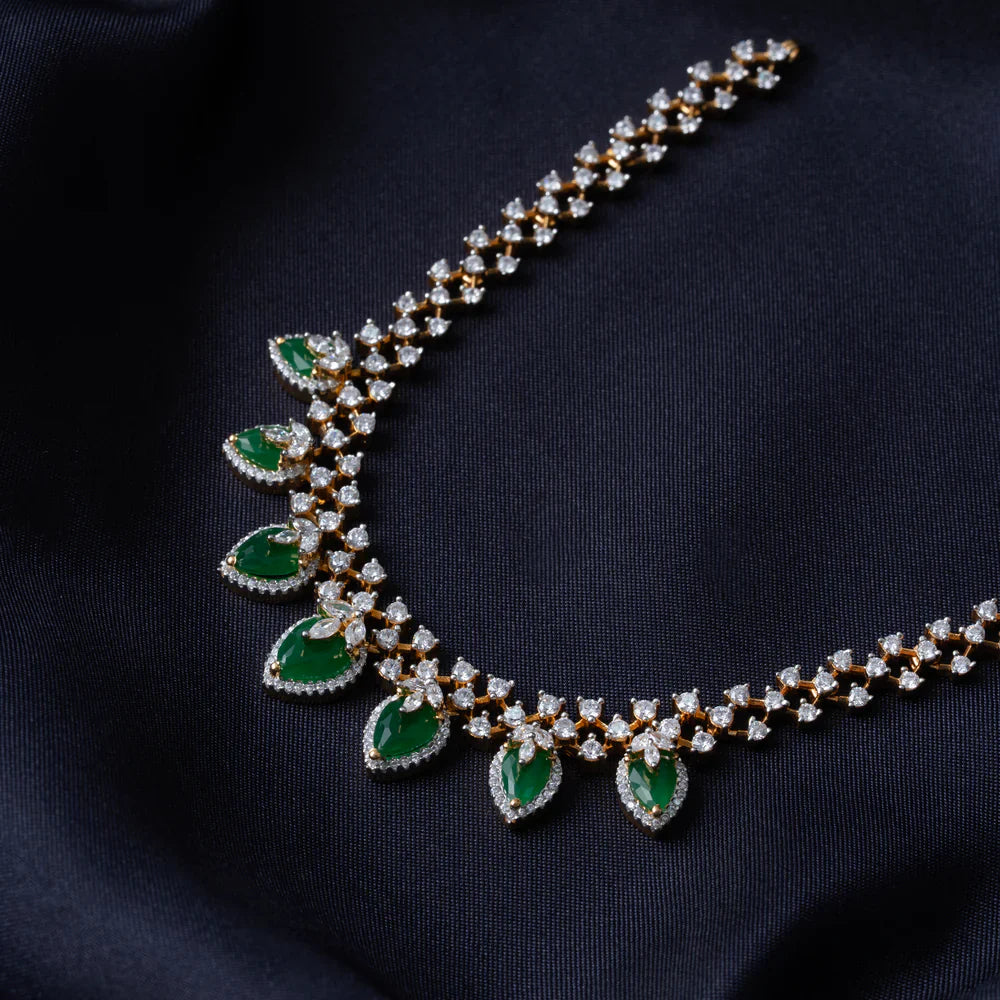 Pure 92.5 Silver, Gold Plated Naveli Diamond Short Necklace