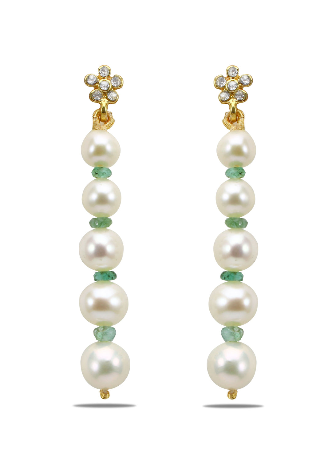 Icicle Pure Pearl and Dainty Emerald bead drop earrings