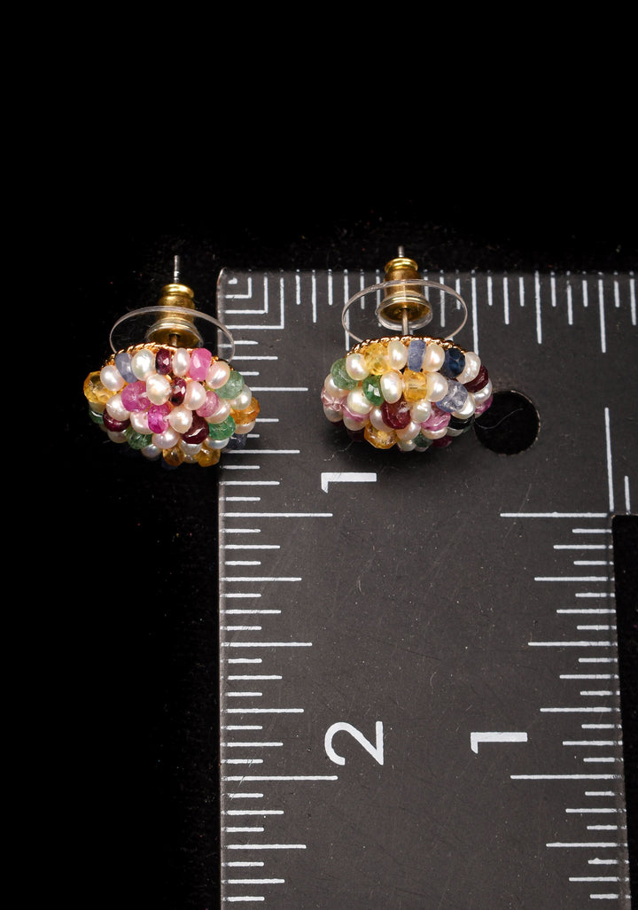 Real Seed Pearls and Gemstones Multicolor Hue Pearl Studs