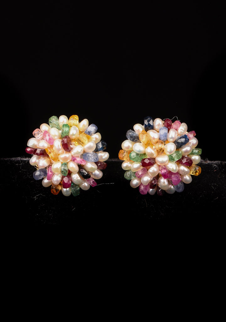 Real Seed Pearls and Gemstones Multicolor Hue Pearl Studs