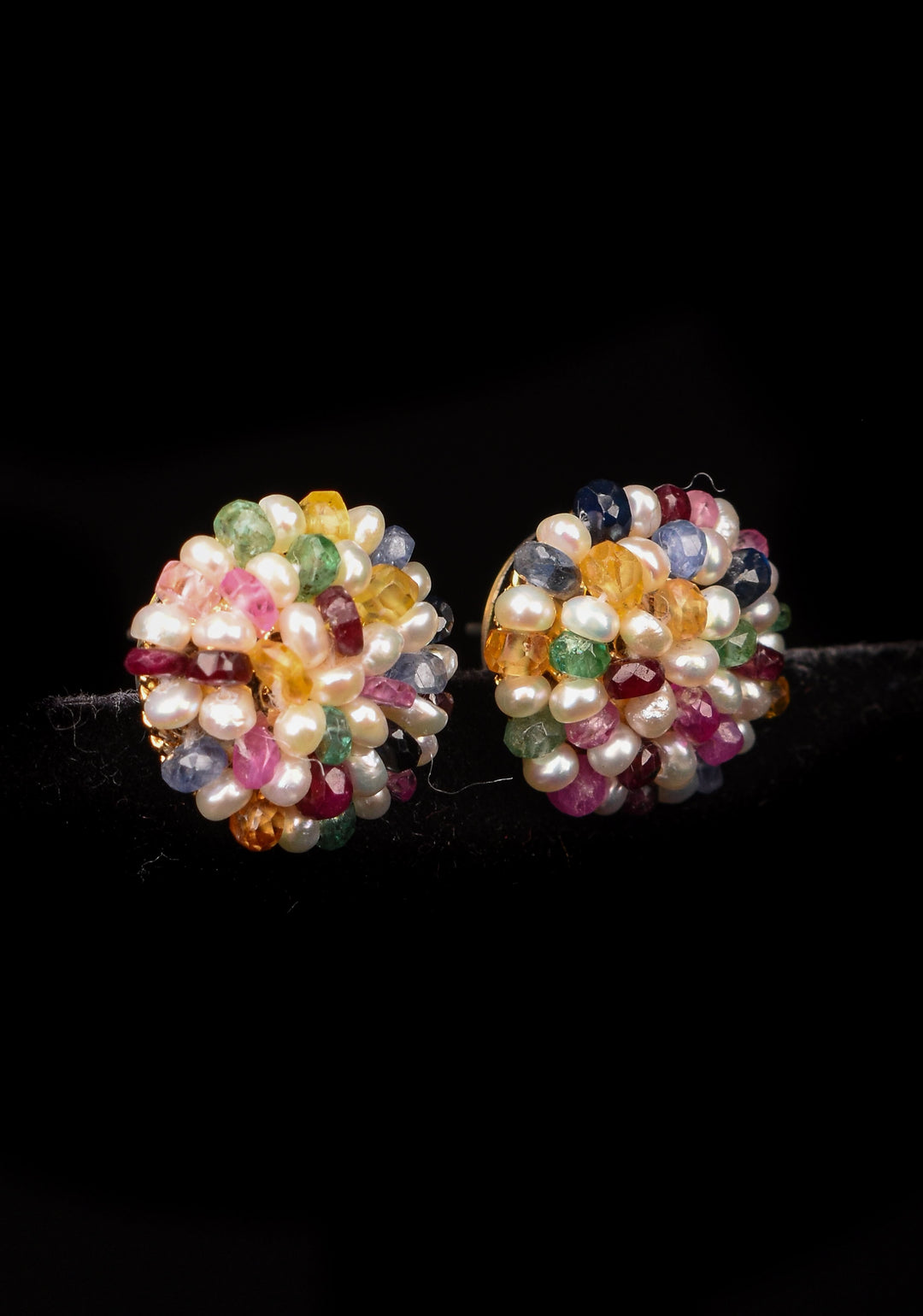 Real Seed Pearls and Gemstones Multicolor Hue Pearl Studs