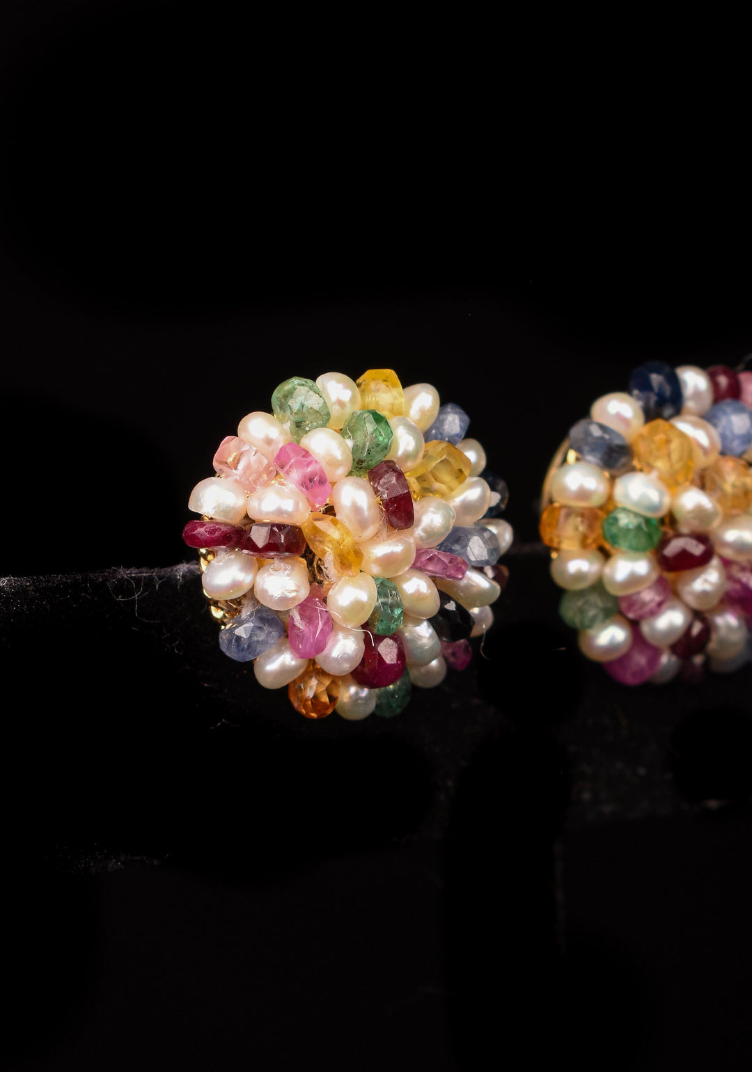 Real Seed Pearls and Gemstones Multicolor Hue Pearl Studs