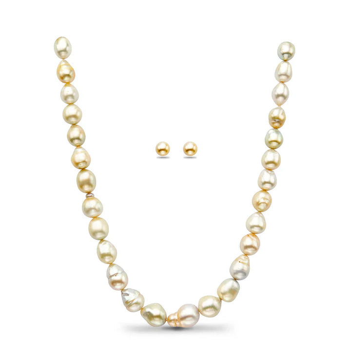 14.0-15.0mm Baroque Cream Saltwater South Sea Pearls Necklace Set-A Quality