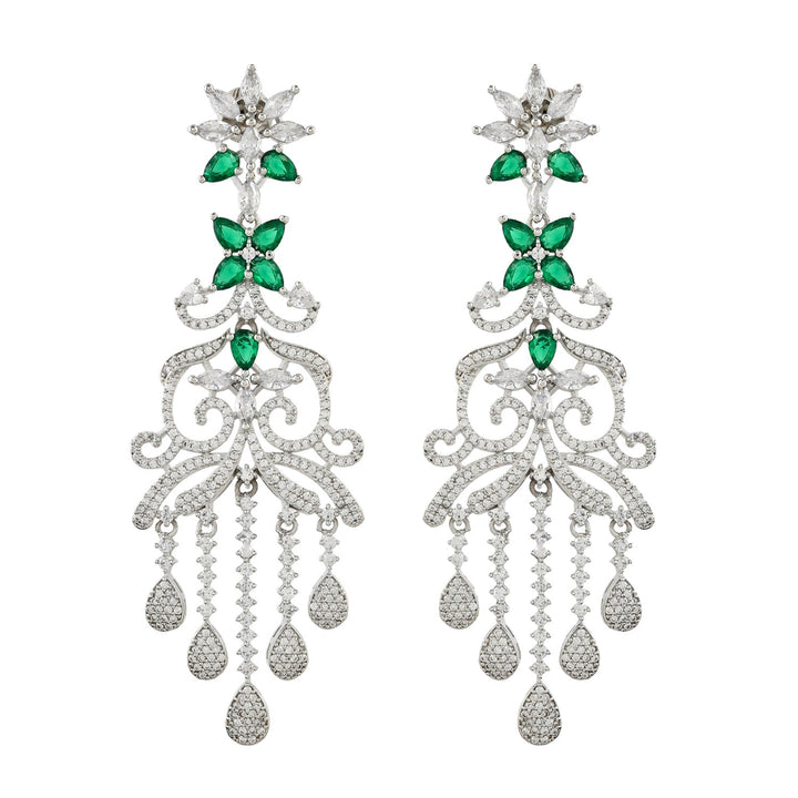 Sparkling Elegance Dazzling American Diamond Teardrop Dangler Earrings  | SHOBITAM