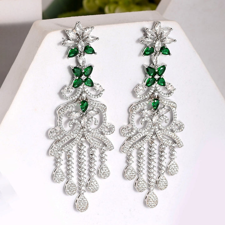 Sparkling Elegance Dazzling American Diamond Teardrop Dangler Earrings  | SHOBITAM