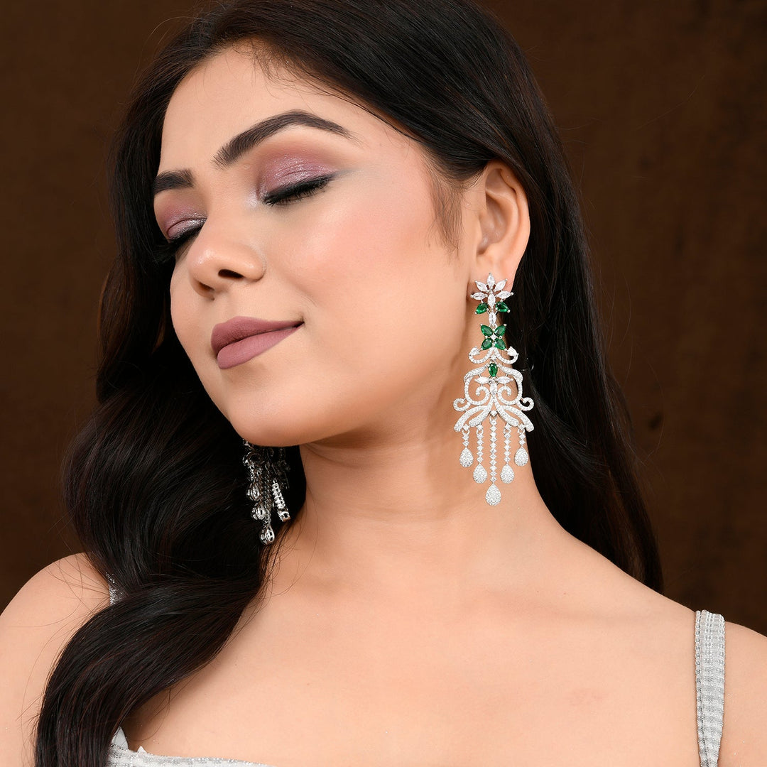 Sparkling Elegance Dazzling American Diamond Teardrop Dangler Earrings  | SHOBITAM