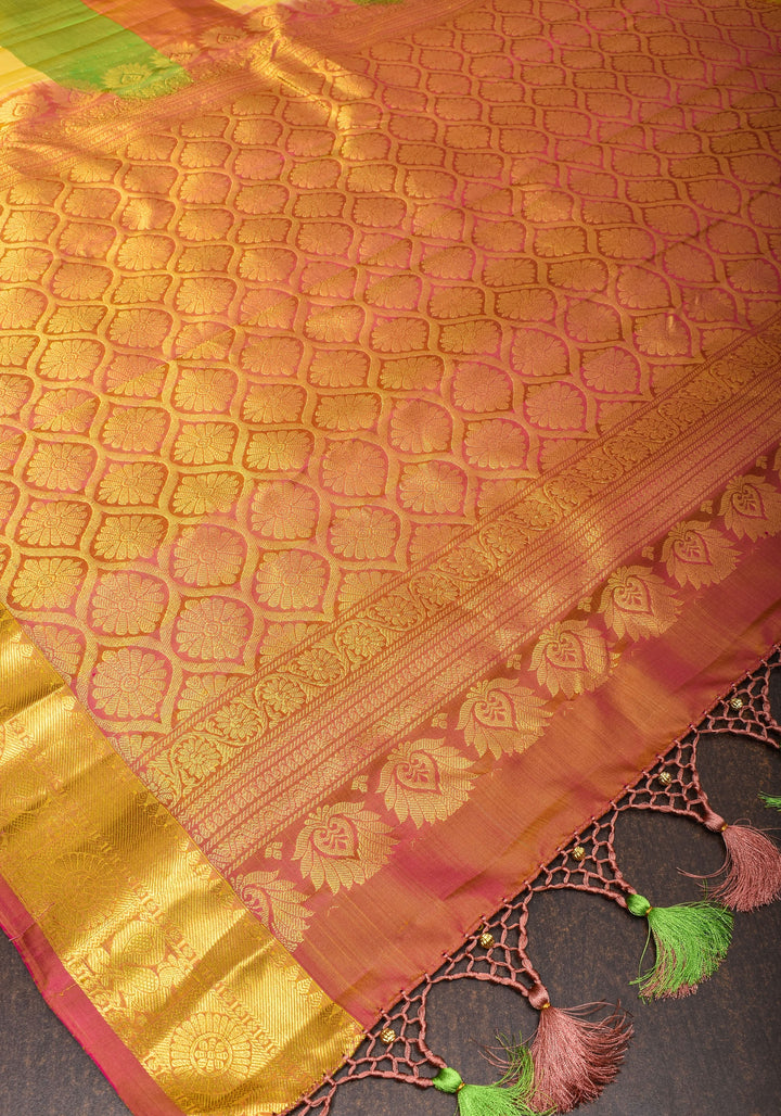 Exquisite Paalum Pazhamum Classic Kanjeevaram Multicolor Saree with zari Border | SILK MARK CERTIFIED