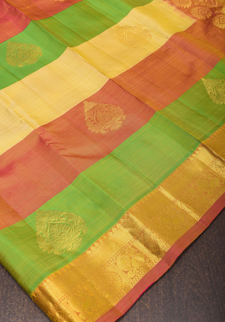 Exquisite Paalum Pazhamum Classic Kanjeevaram Multicolor Saree with zari Border | SILK MARK CERTIFIED