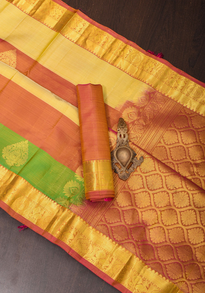 Exquisite Paalum Pazhamum Classic Kanjeevaram Multicolor Saree with zari Border | SILK MARK CERTIFIED