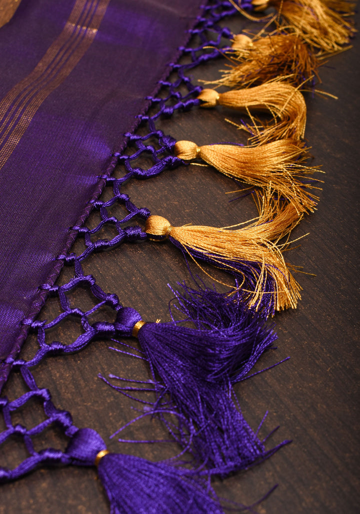 Dark Purple  tone  Kanjivaram Silk Saree with Antique gold Zari Temple border | SILK MARK CERTIFIED