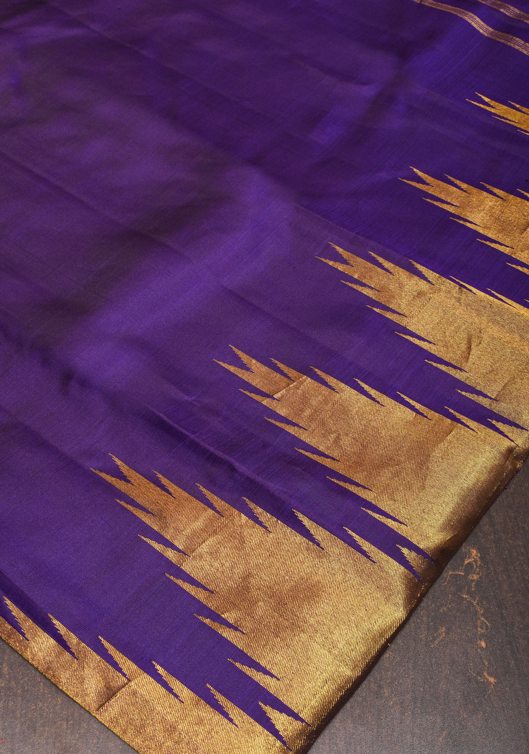 Dark Purple  tone  Kanjivaram Silk Saree with Antique gold Zari Temple border | SILK MARK CERTIFIED
