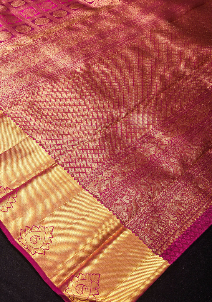 Pink Patola Design Brocade Kanjivaram Silk saree with Antique Gold Zari | SILK MARK CERTIFIED