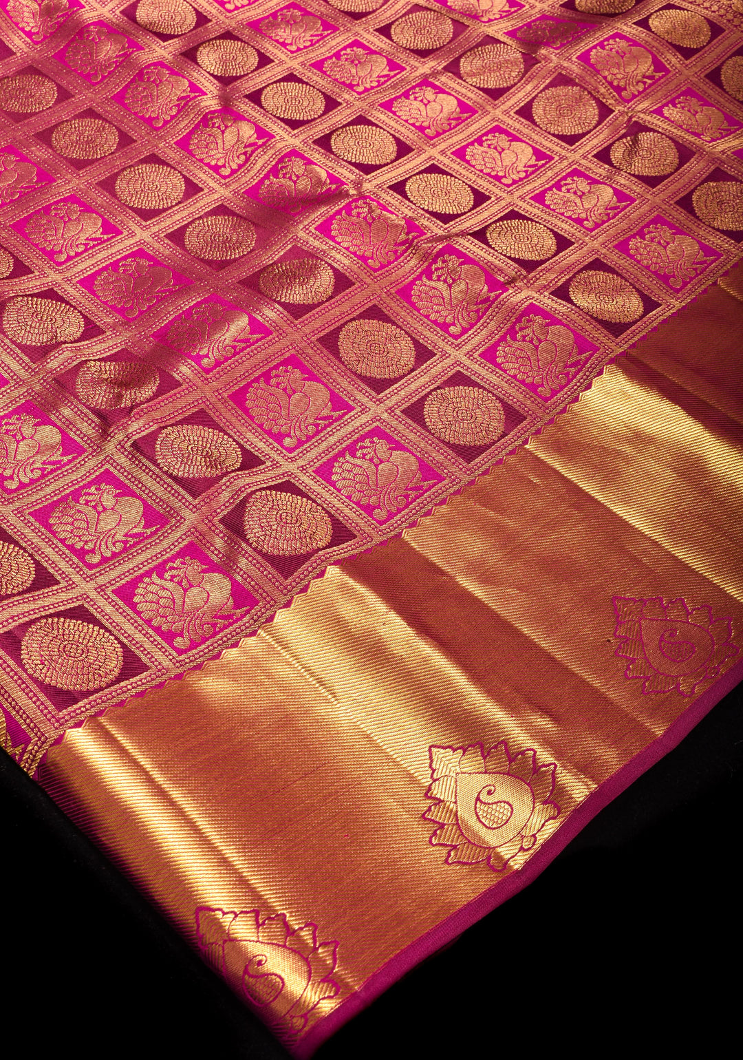 Pink Patola Design Brocade Kanjivaram Silk saree with Antique Gold Zari | SILK MARK CERTIFIED