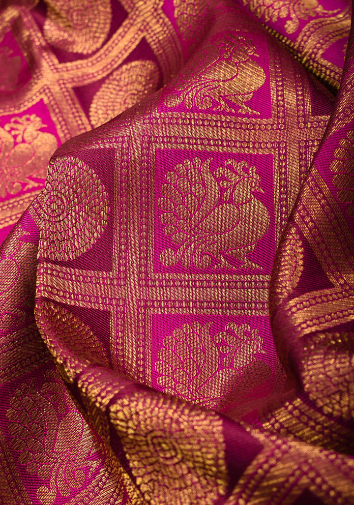 Pink Patola Design Brocade Kanjivaram Silk saree with Antique Gold Zari | SILK MARK CERTIFIED