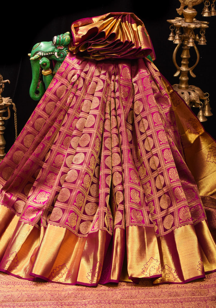 Pink Patola Design Brocade Kanjivaram Silk saree with Antique Gold Zari | SILK MARK CERTIFIED