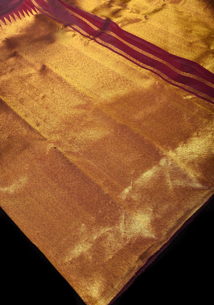 Celebrity design Rising Border Kanjivaram Pure Silk Saree in Maroon, Zari Border | SILK MARK CERTIFIED