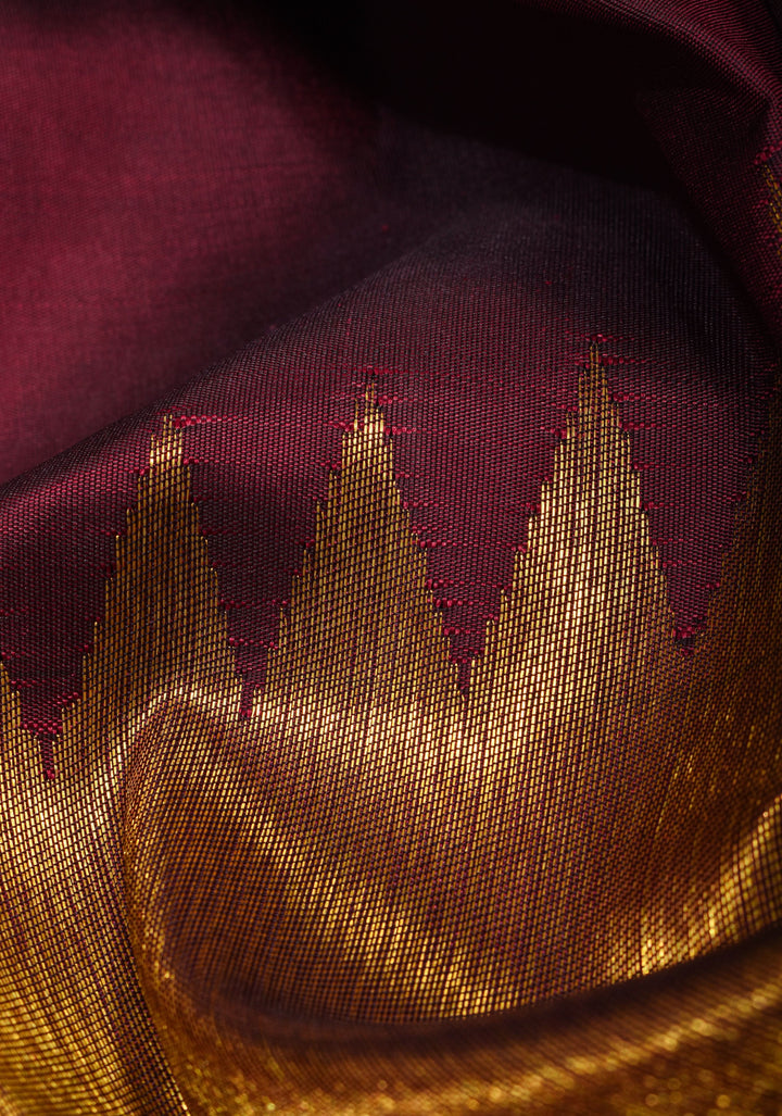 Celebrity design Rising Border Kanjivaram Pure Silk Saree in Maroon, Zari Border | SILK MARK CERTIFIED