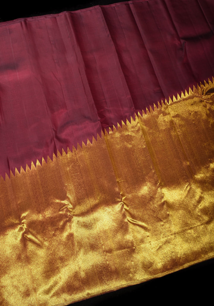 Celebrity design Rising Border Kanjivaram Pure Silk Saree in Maroon, Zari Border | SILK MARK CERTIFIED