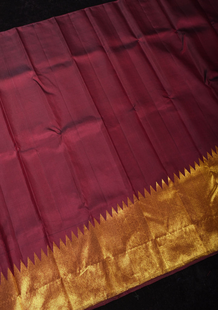 Celebrity design Rising Border Kanjivaram Pure Silk Saree in Maroon, Zari Border | SILK MARK CERTIFIED