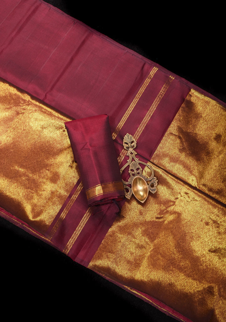 Celebrity design Rising Border Kanjivaram Pure Silk Saree in Maroon, Zari Border | SILK MARK CERTIFIED