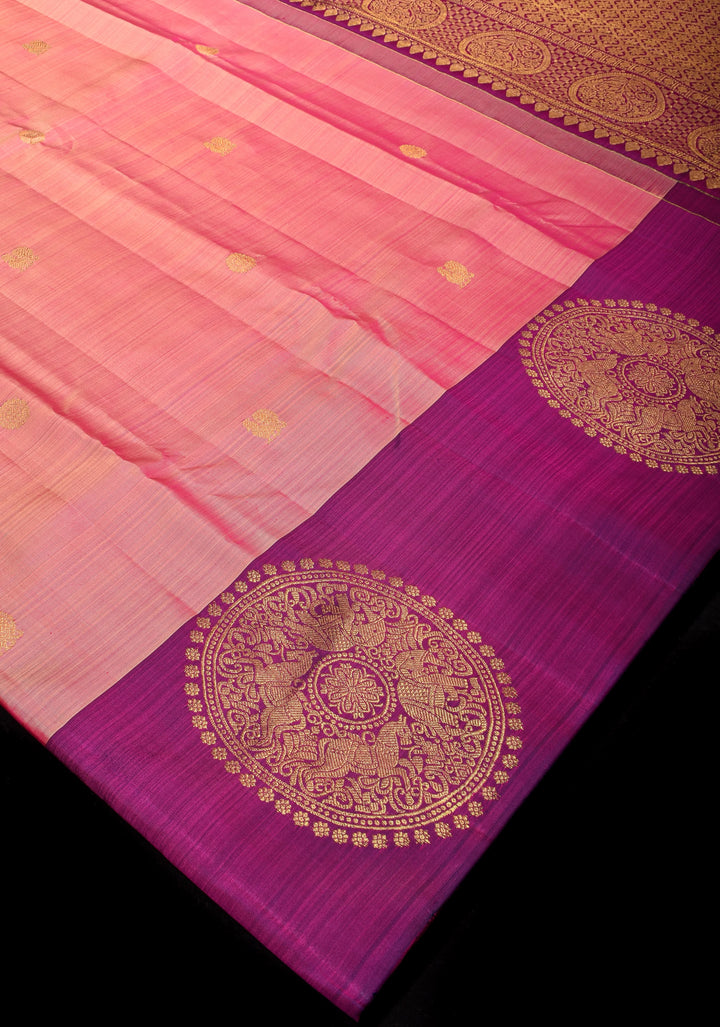 Pink dual Tone Borderless Kanjivaram Soft Silk Saree with annapakshi Motifs| CERTIFIED SILK