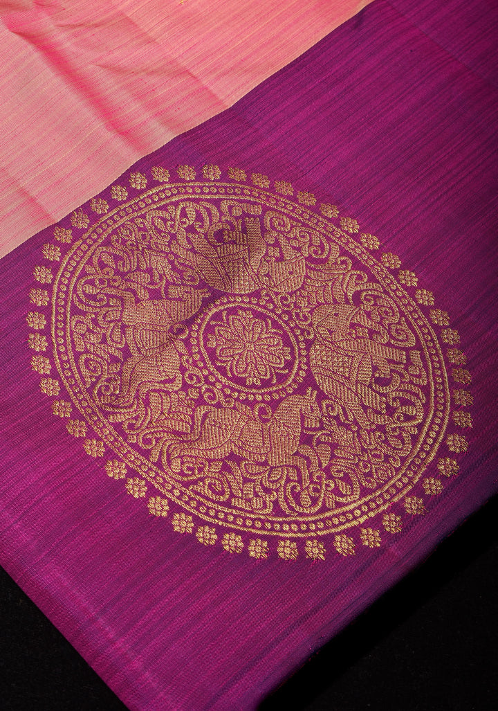 Pink dual Tone Borderless Kanjivaram Soft Silk Saree with annapakshi Motifs| CERTIFIED SILK