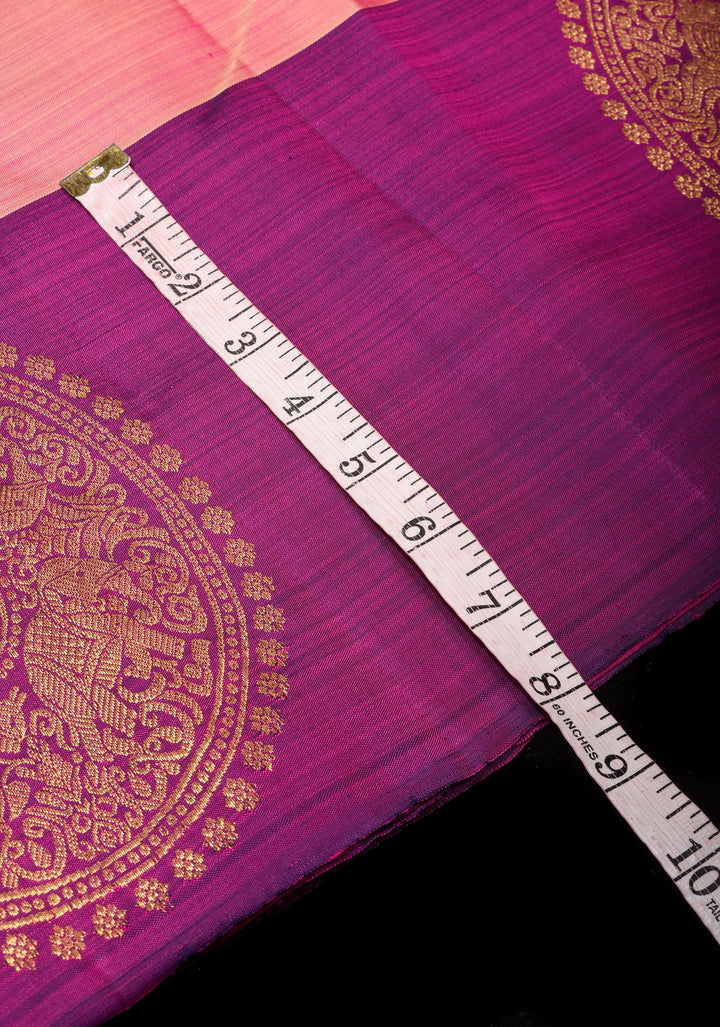Pink dual Tone Borderless Kanjivaram Soft Silk Saree with annapakshi Motifs| CERTIFIED SILK